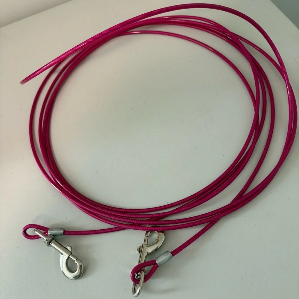 Pink Dog Tie-Out Cable with Metal Clips
